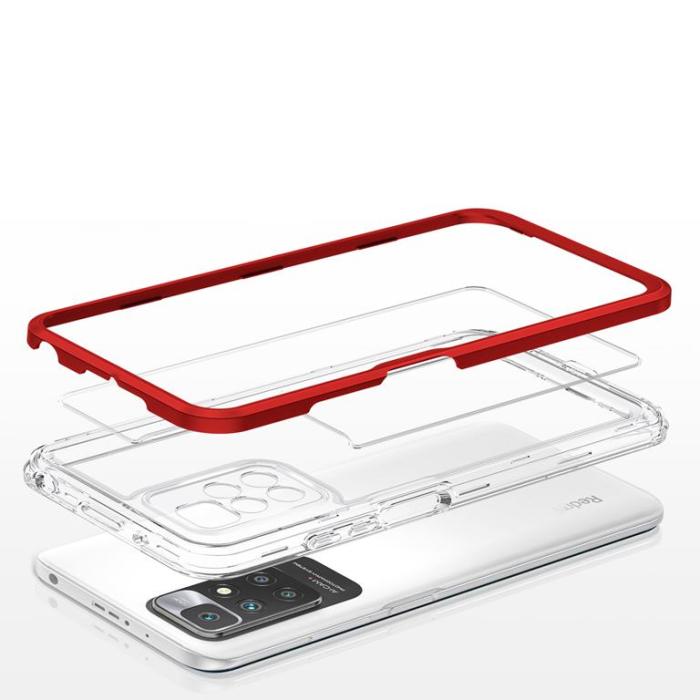 OEM - Xiaomi Redmi 10 4G (2021/2022) Skal Clear 3in1 - Röd