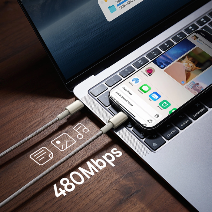 BASEUS - Baseus USB-C till USB-C kabel 100W 2m Tungsten Gold - Guld