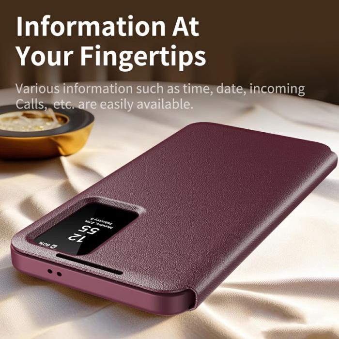 OEM - Samsung Galaxy S26 Ultra Skal Läder Smart View - Vinröd