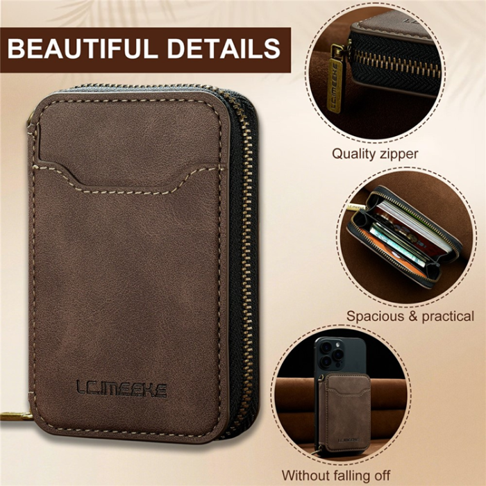 LC.imeeke - LC.IMEEKE Magsafe Korthållare L6 Zipper RFID Blocking - Coffee