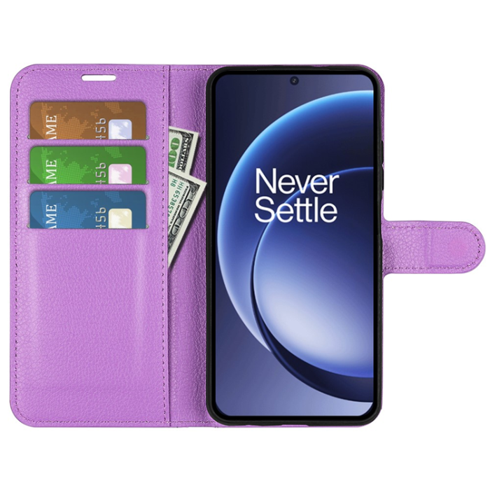 Amorus - AMORUS OnePlus 15 Plånboksfodral Litchi Shockproof - Lila