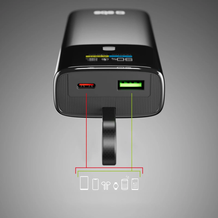 SBS - SBS Powerbank 10000mAh 20W PD Och USB-C Kabel med LCD - Grå