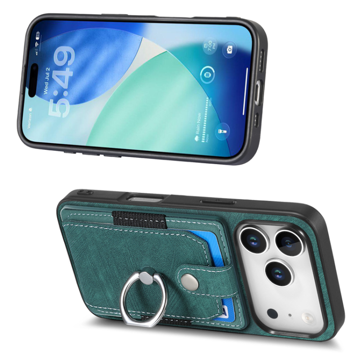 A-One Brand - iPhone 17 Pro Mobilskal med Korthållare Läder Kickstand - Grön