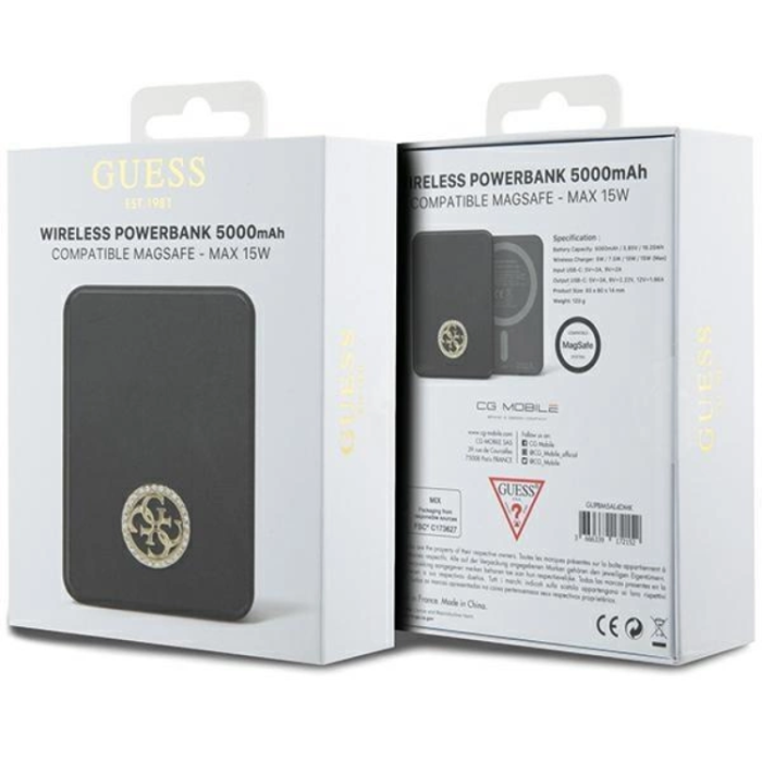 Guess - Guess Magsafe Powerbank 5000mAh 15W 4G Strassed Metal Logo - Svart