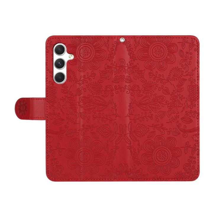 OEM - Samsung Galaxy S26 Plånboksfodral Blommönster Konstläder Flip - Röd