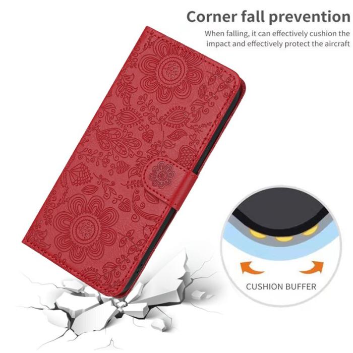 OEM - Samsung Galaxy S26 Plånboksfodral Blommönster Konstläder Flip - Röd
