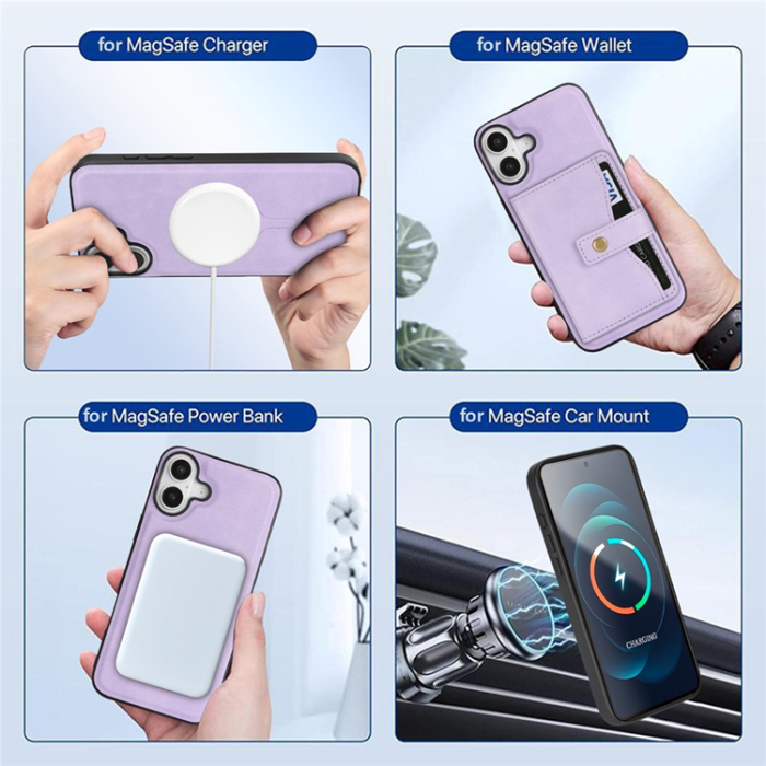 A-One Brand - iPhone 17 Mobilskal MagSafe Detachable Korthållare - Lila