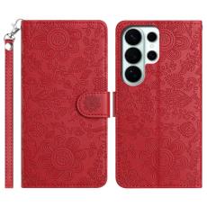 OEM - Samsung Galaxy S26 Ultra Pl&aring;nboksfodral Blomm&ouml;nster Konstl&auml;der - R&ouml;d