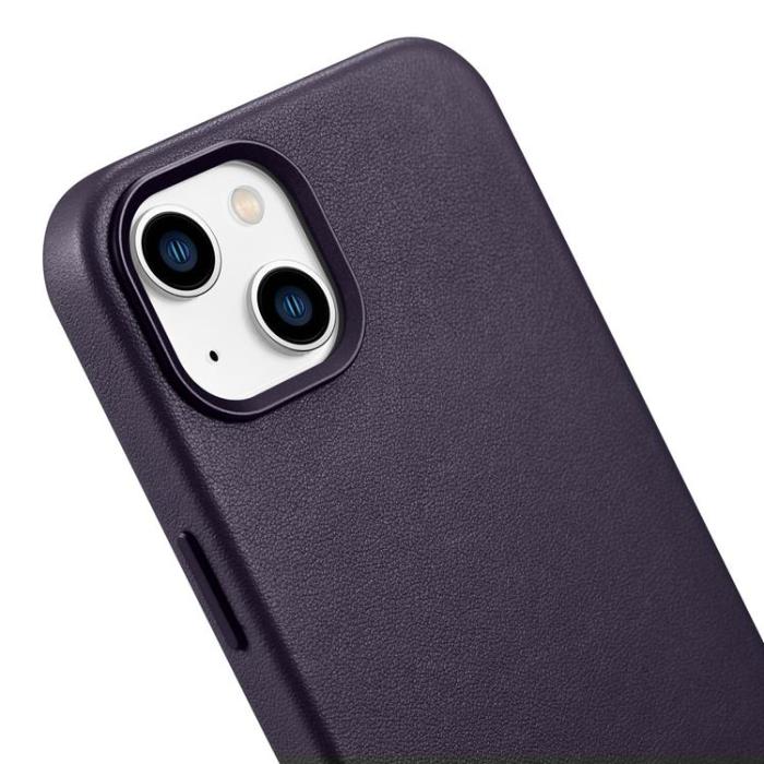 ICARER - iCarer iPhone 14 Plus Skal Äkta Läder MagSafe Compatible - Mörklila