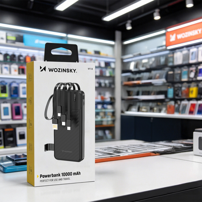 Wozinsky - Wozinsky Powerbank W11-B 10000mAh 10W med Inbyggda Kablar
