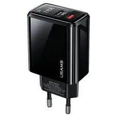 USAMS - USAMS V&auml;ggladdare 1xUSB-C+1xUSB T40 20W PD3.0+QC3.0 - Svart