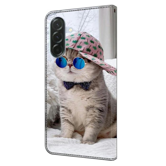 OEM - Hat Cat Samsung Galaxy A37 Plånboksfodral Konstläder Mönstertryck - Vit