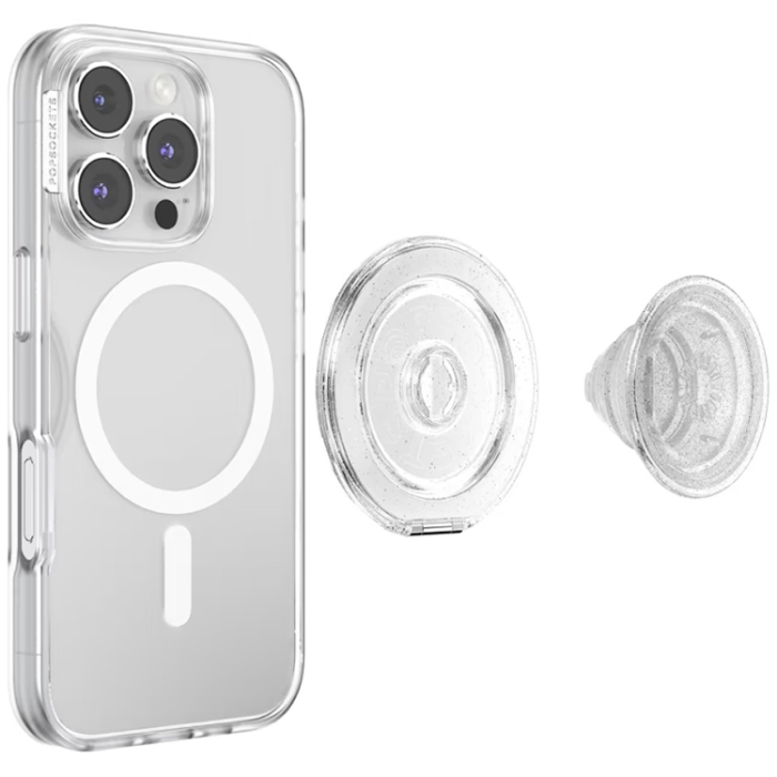PopSockets - PopSockets MagSafe Popuphållare och Stativ Kick-Out Glitter - Transparent