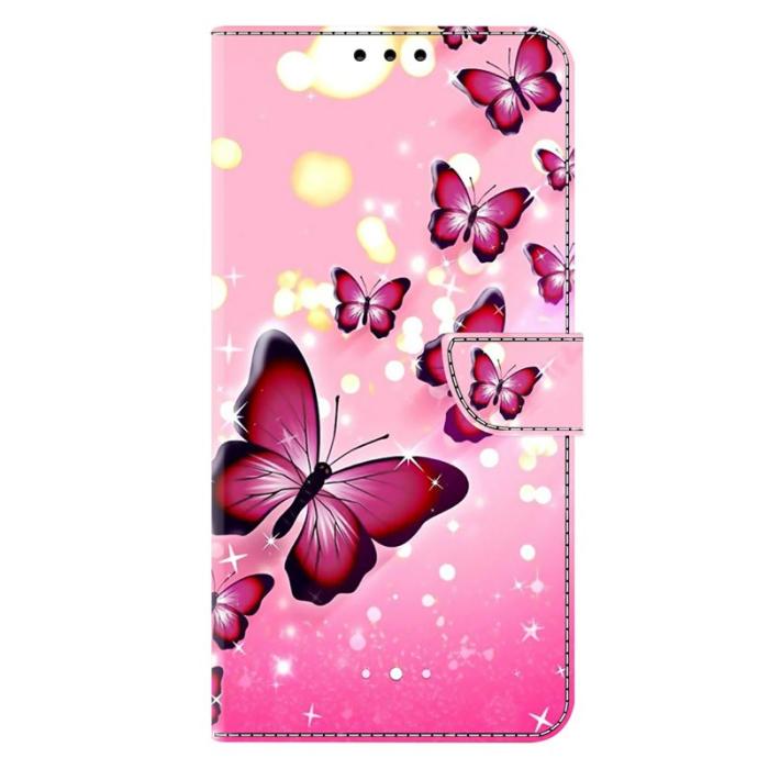 OEM - Samsung Galaxy A37 Plånboksfodral Konstläder Mönstertryck - Rosa Fjäril