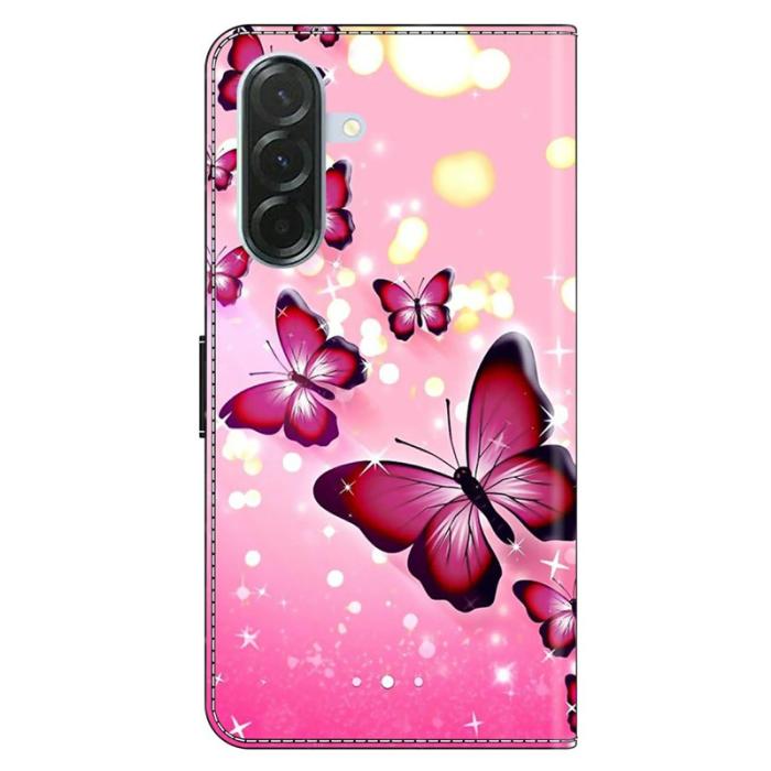 OEM - Samsung Galaxy A37 Plånboksfodral Konstläder Mönstertryck - Rosa Fjäril