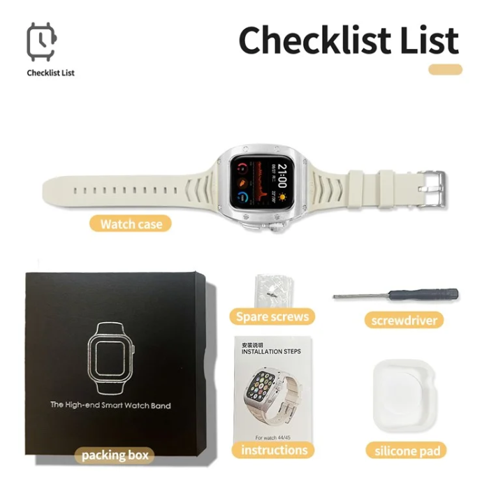 Shelbox - Shellbox Apple Watch 45mm Armband Silikon Metal - Vit
