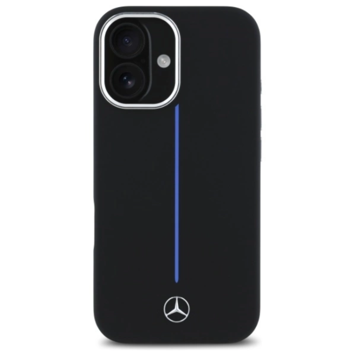 Mercedes - Mercedes iPhone 16 Mobilskal MagSafe Silikon Blå Stripe - Svart