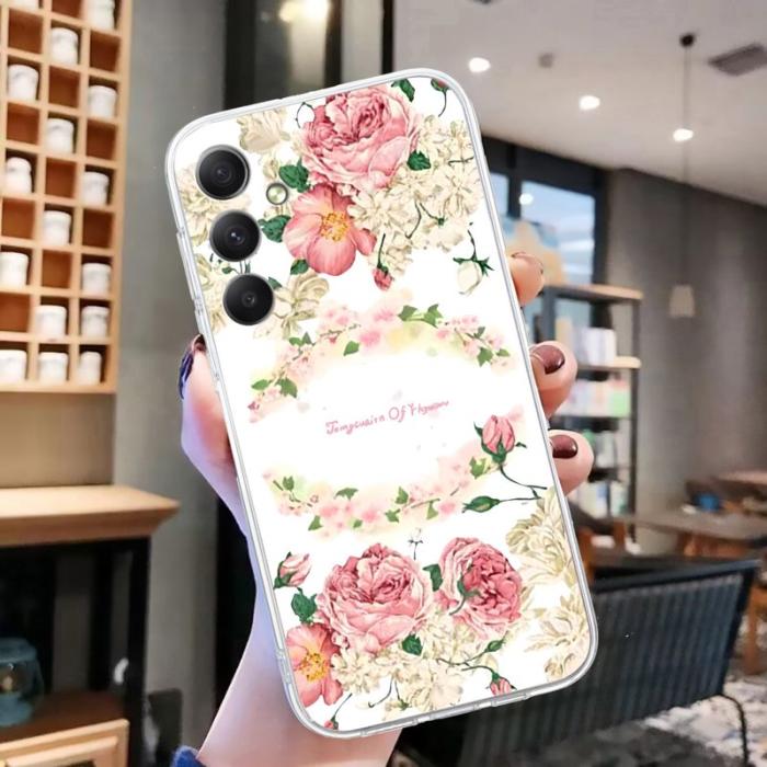 OEM - Samsung Galaxy A55 5G Skal Mönstertryck TPU Transparent Kant - Rosa