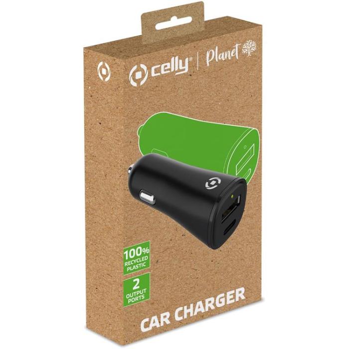 Celly - Celly Billaddare 2-Port USB-A/USB-C - Svart