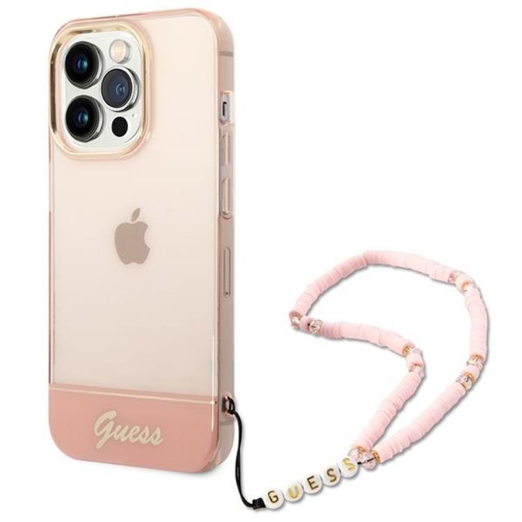 GUESS iPhone 14 Pro Skal Translucent Pearl Strap - Rosa | 2353 | AlltMobil