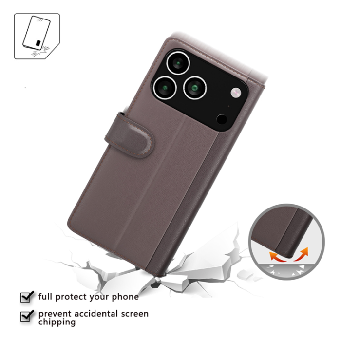 A-One Brand - iPhone 17 Pro Max Plånboksfodral Äkta Läder - Brun