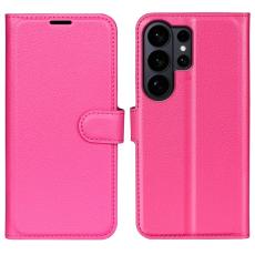 OEM - AMORUS Samsung Galaxy S26 Ultra Pl&aring;nboksfodral Litchi Textur Konstl&auml;der - Rosa