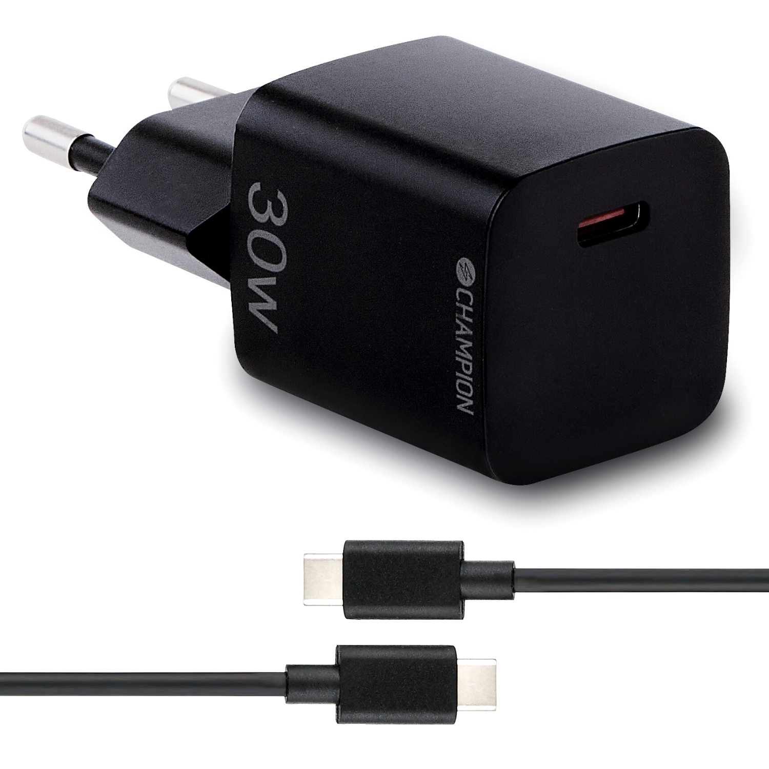 Champion Snabbladdare Kit USB-C till USB-C 30W PD - Svart | 505295 | AlltMobil