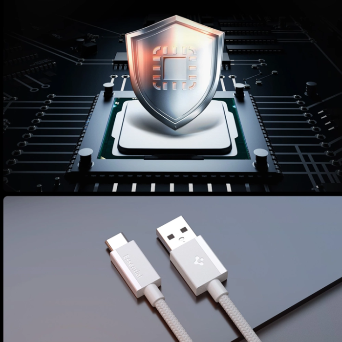 Spigen - Spigen USB-A till USB-C Kabel EB6015AC Essential 1.5m 60W - Vit