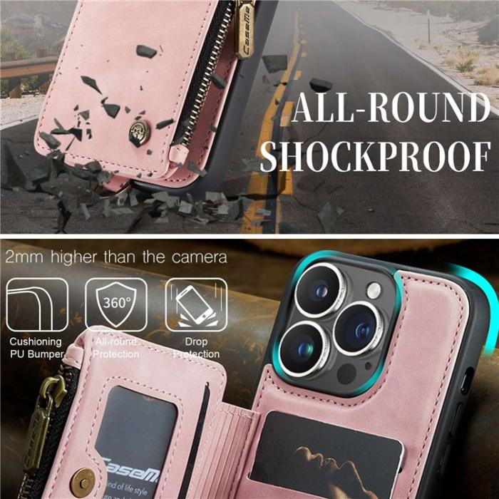 Caseme - CASEME iPhone 14 Pro Plånboksfodral C20 Zipper Kickstand - Rosa