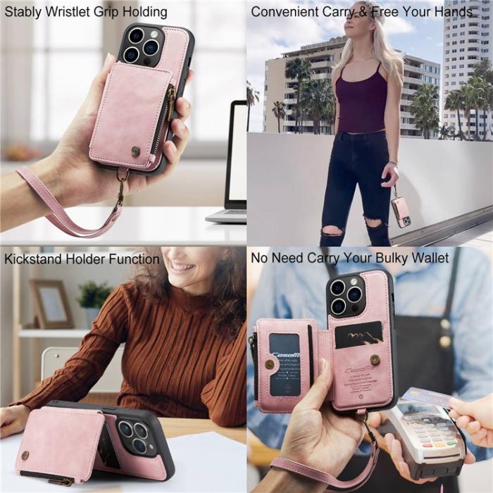 Caseme - CASEME iPhone 14 Pro Plånboksfodral C20 Zipper Kickstand - Rosa