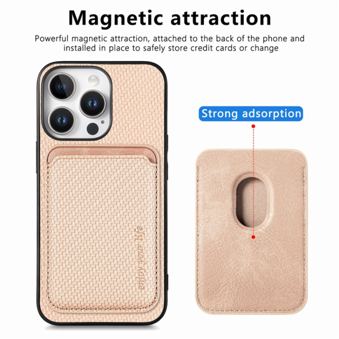 A-One Brand - iPhone 16 Pro Max Mobilskal korthållare Carbon Fiber - Apricot