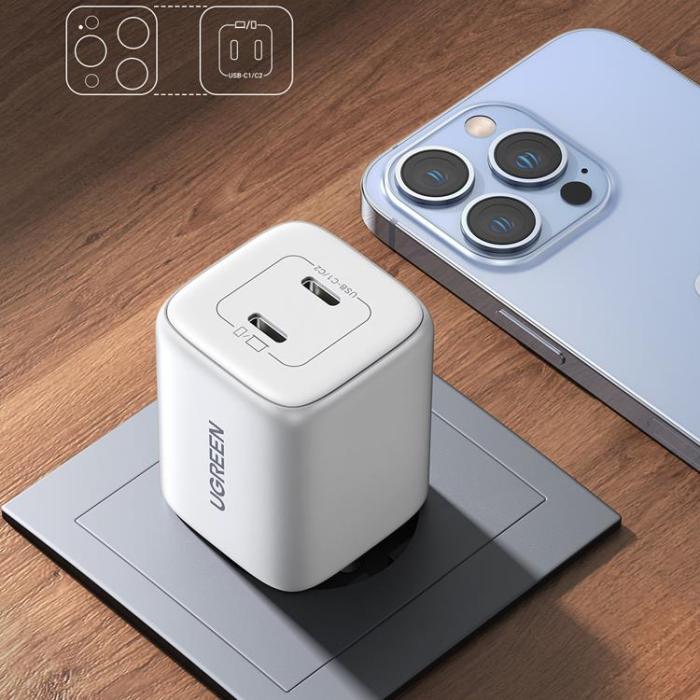 Ugreen - Ugreen GaN Väggladdare 2 x USB-C 45W PD - Vit