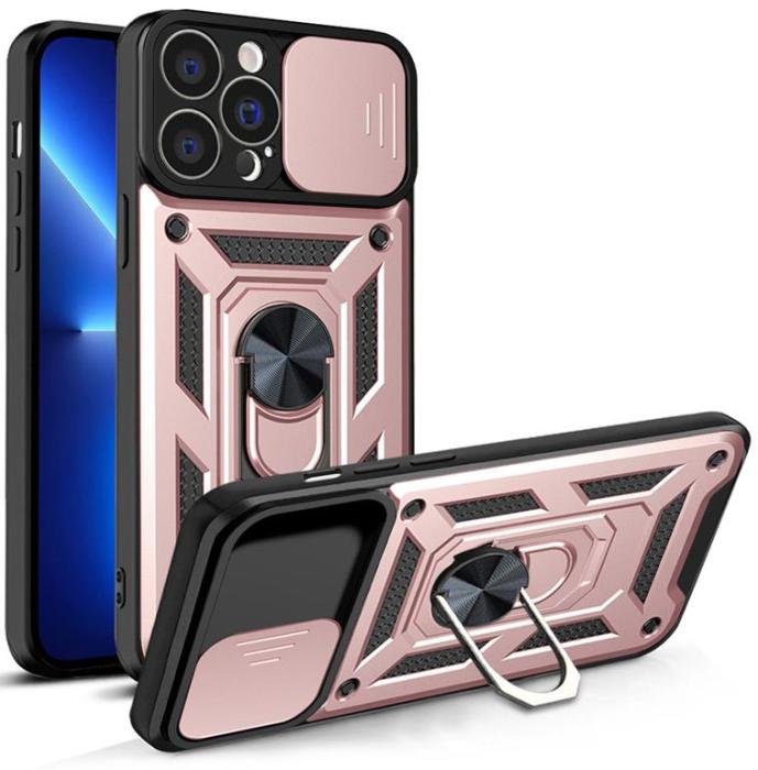 OEM - iPhone 13 Pro Max Skal med Ringhållare Hybrid Armor Camshield - Rosa