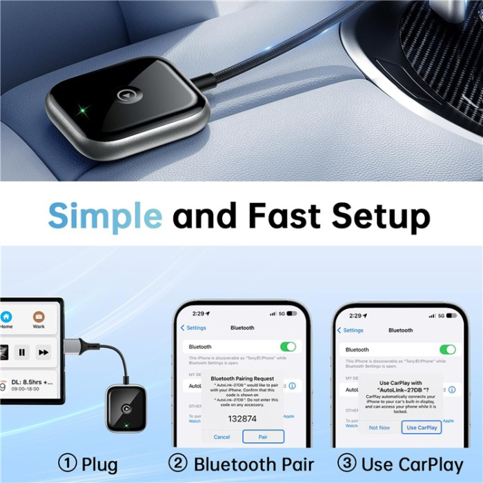A-One Brand - CarPlay Trådbunden Trådlös Adapter Dongle - Svart