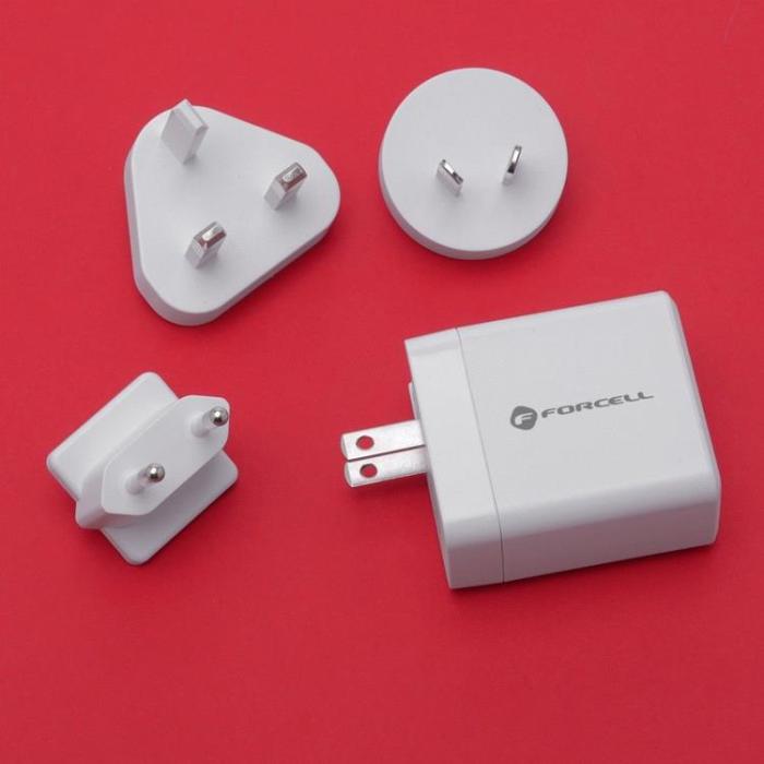 Forcell - Forcell F-Energy 3in1 Väggladdare 45W USB-C/USB-A med utbytbara pluggar