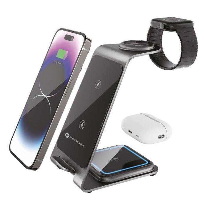 Puro - Forcell 3in1 Trådlös Laddare Mobil, Hörlurar, Apple Watch/Samsung Watch