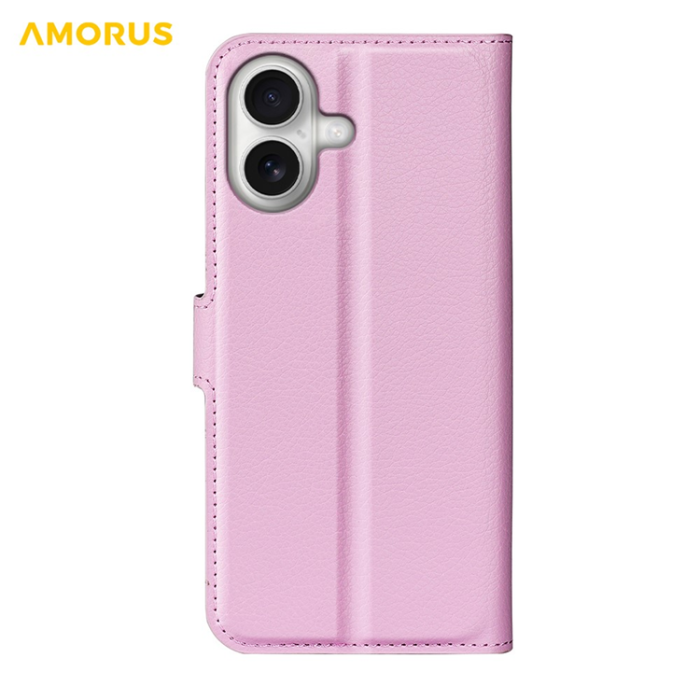 Amorus - AMORUS iPhone 17 Plånboksfodral Flipstativ Litchi - Rosa