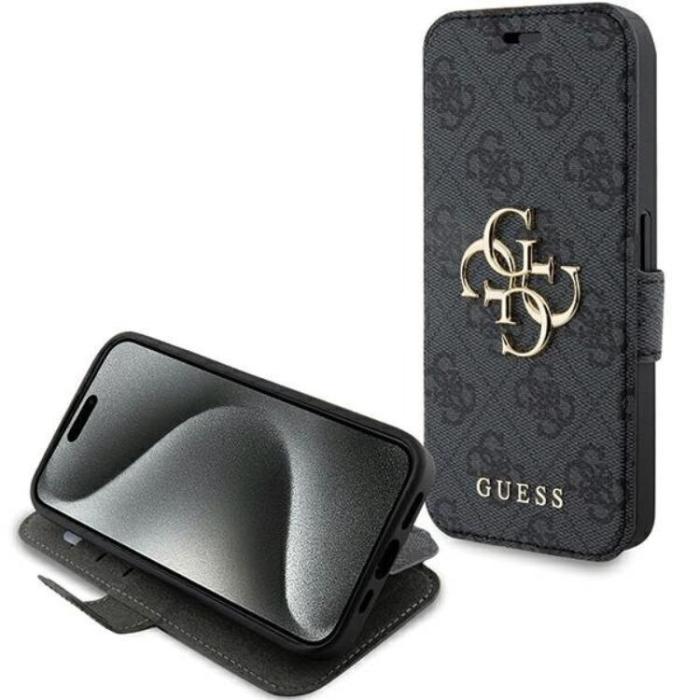 Guess - Guess iPhone 15 Pro Plånboksfodral Metall Logo - Grå