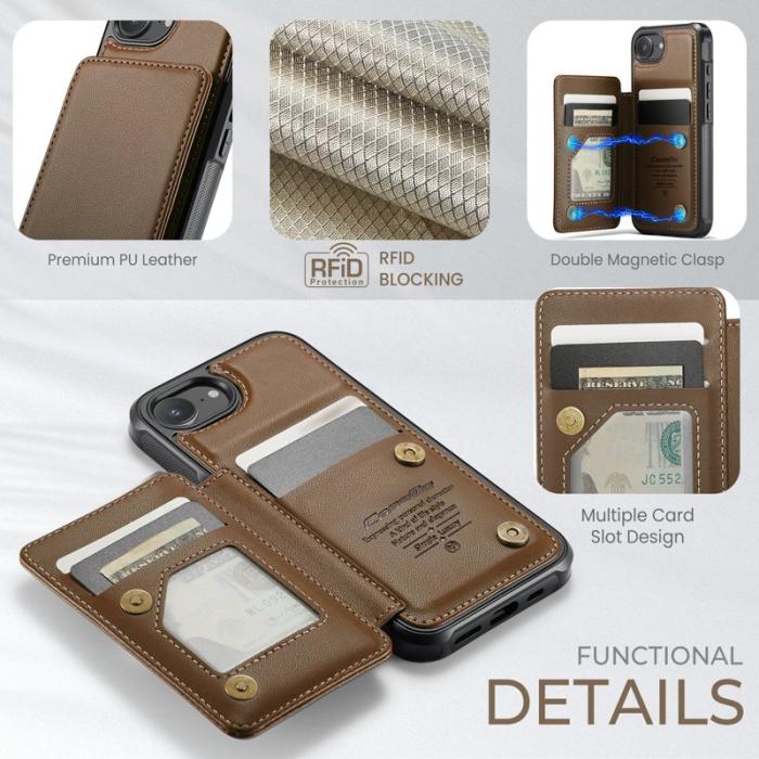 Caseme - CASEME C22 iPhone 16e Fodral Konstläder med RFID, Brun