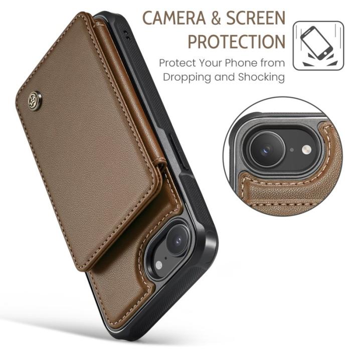 Caseme - CASEME C22 iPhone 16e Fodral Konstläder med RFID, Brun