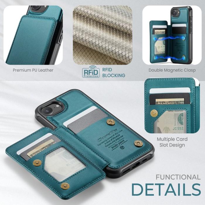 Caseme - CASEME C22 iPhone 16e Fodral Konstläder med RFID, Grön