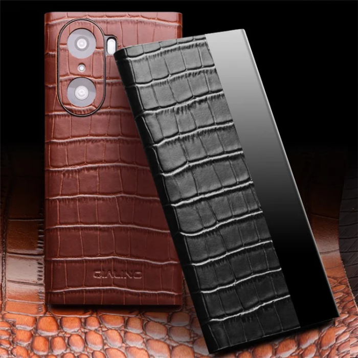 QIALINO - QIALINO Honor 60 Pro Fodral Cowhide Äkta Läder - Brun