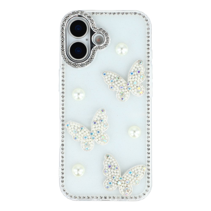 A-One Brand - iPhone 17 Mobilskal Rhinestone Edge Pearl Butterfly