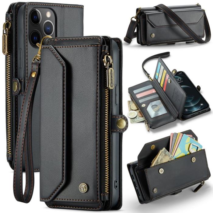 Caseme - CASEME Plånboksfodral Konstläder för iPhone 12 Pro Max - Svart