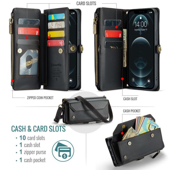 Caseme - CASEME Plånboksfodral Konstläder för iPhone 12 Pro Max - Svart
