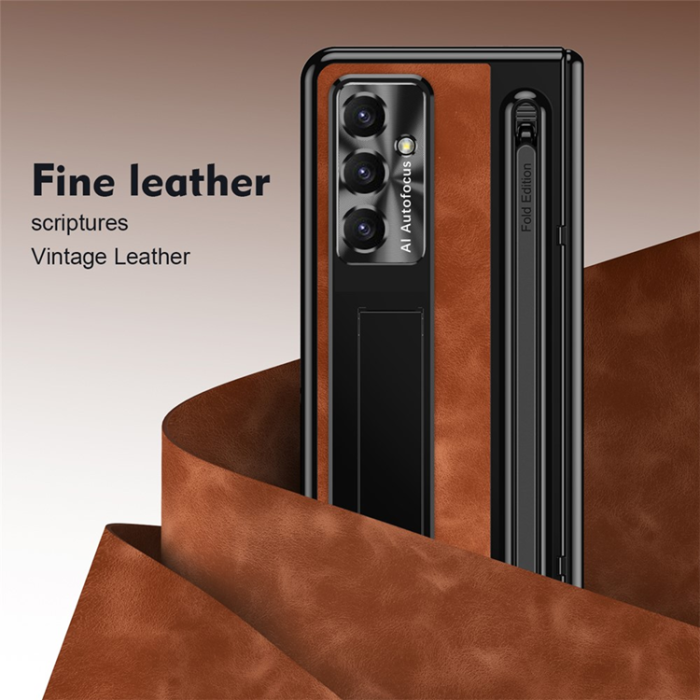 A-One Brand - Galaxy Z Fold 7 Mobilskal Kickstand med Stylus - Brun