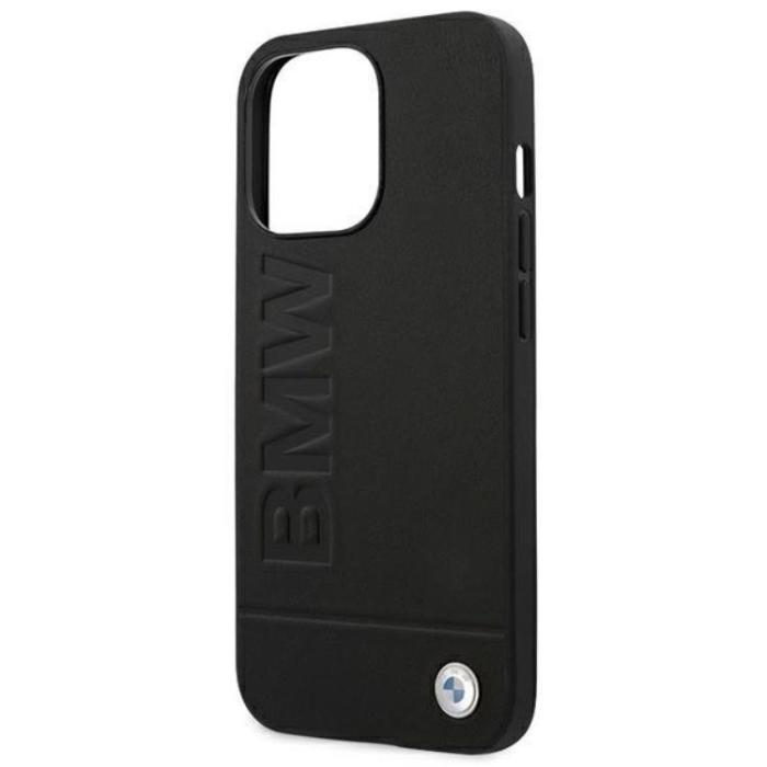 BMW - BMW iPhone 14 Pro Max Skal Läder Stamp - Svart