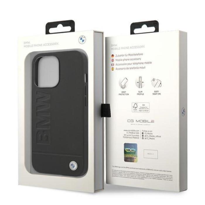 BMW - BMW iPhone 14 Pro Max Skal Läder Stamp - Svart