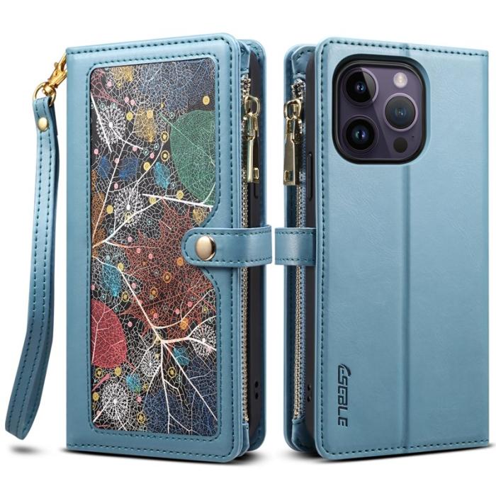 ESEBLE - ESEBLE Galaxy Series iPhone 16 Pro Max Plånboksfodral Konstläder - Blå