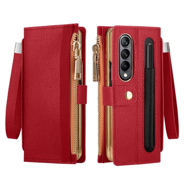A-One Brand - Galaxy Z Fold 4 Plånboksfodral RFID Zipper - Röd